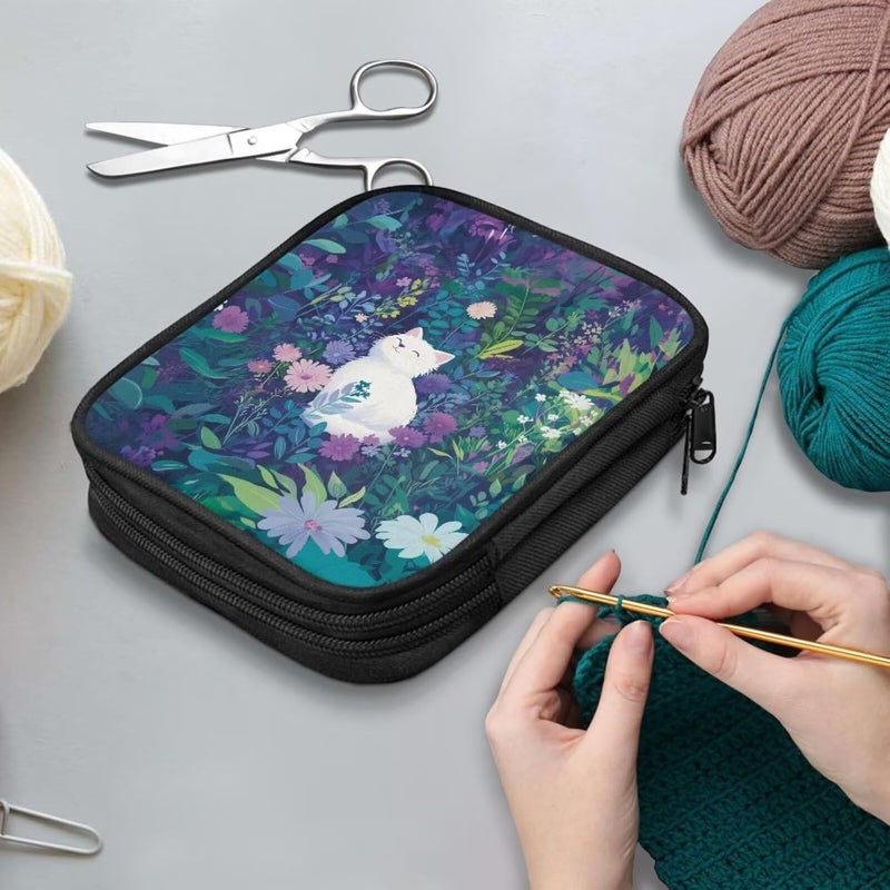 Vanideaoty Store Cute Kitten Crochet Hook Case Flower Knitting Needle Storage with Web Pockets for Home Park Hand Washable Parents Gifts Holiday - Image 3